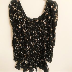 DRAGONFLY Smocked Black Daisy Floral Women’s Dress Long-Sleeve Size Small NEW